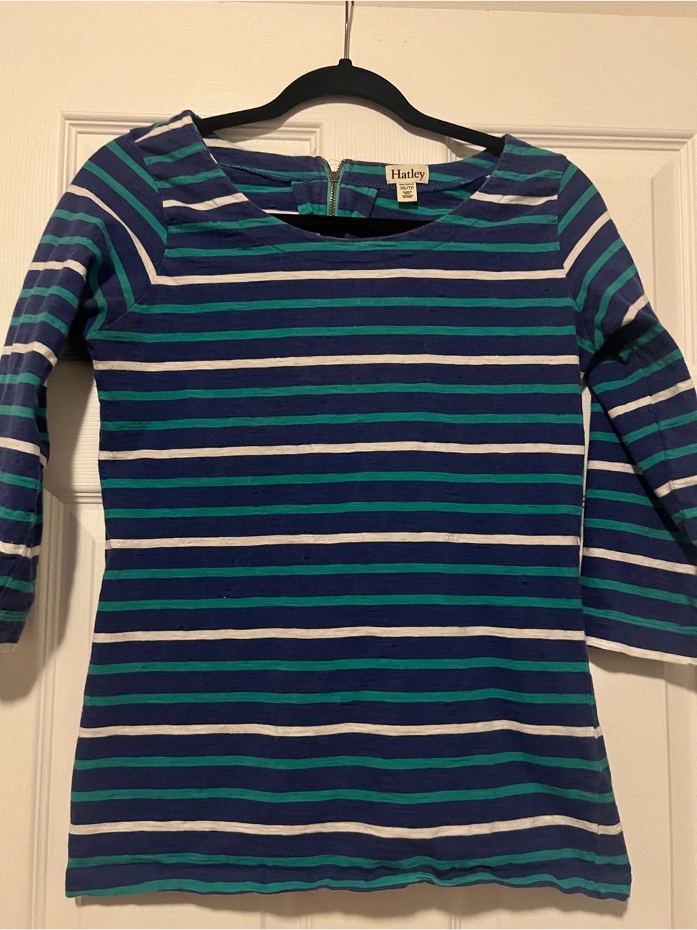 Hatley Navy, Teal & White Striped Boatneck Top 100% cotton